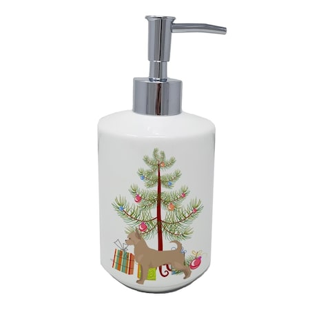 Carolines Treasures 7 x 3.5 in. Tan Chorkie Christmas Tree Ceramic Soap Dispenser CK3818SOAP